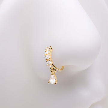 Detail View 1 of Golden Brilliant Teardrop Prong Gem Sparkle Multi-Gem Lined Bendable Hoop Ring-Clear Gem